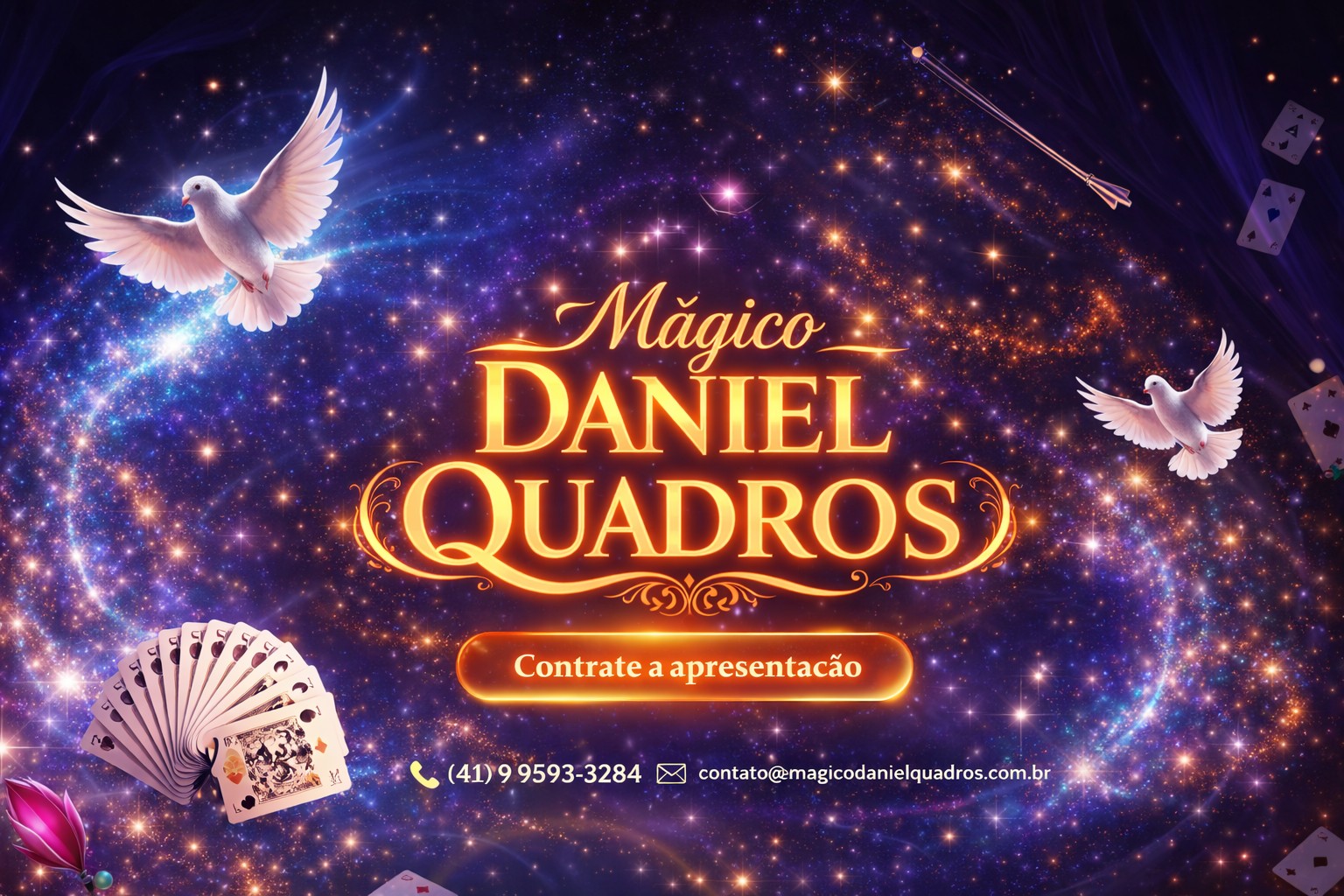 Mágico e Palestrante Daniel Quadros em Curitiba - 30 anos de experiência em palestras motivacionais e shows de ilusionismo profissional.